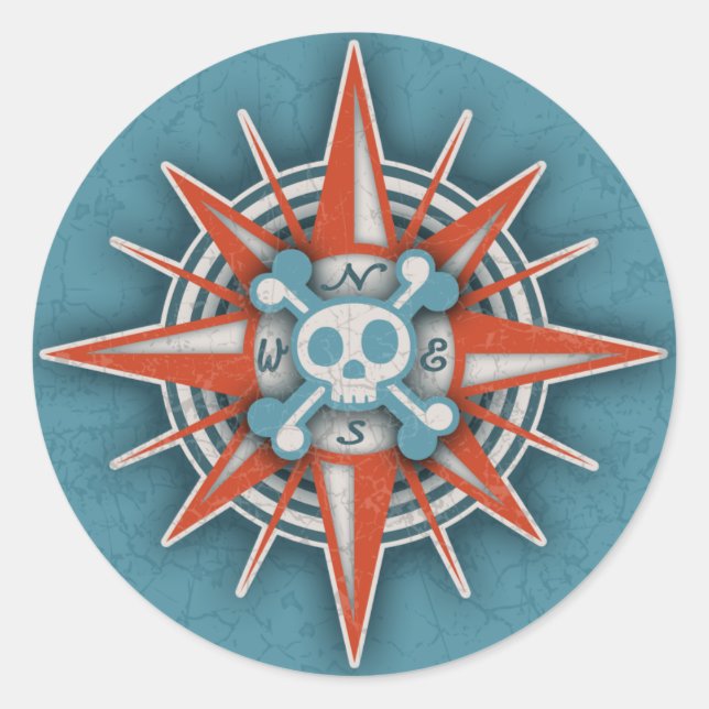 Kompass-Rose Skull III Runder Aufkleber (Vorderseite)