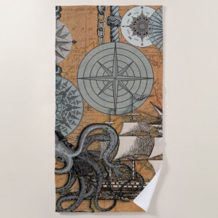 Kompass-Rose Vintages Nautical Octopus-Schiff Strandtuch