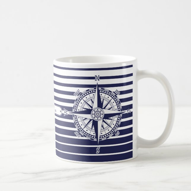 Kompass-Rosen-blaue Streifen Kaffeetasse (Rechts)
