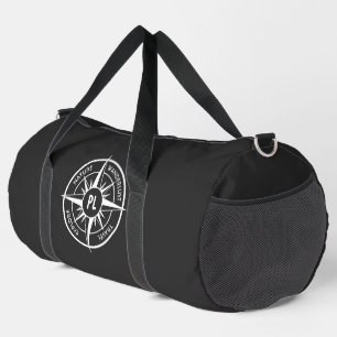 Kompass-Stern-Emblem-Monogramm schwarz und weiß Duffle Bag