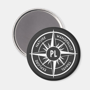 Kompass-Stern-Emblem-Monogramm schwarz und weiß Magnet