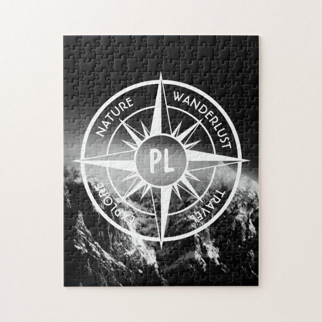 Kompass-Sternemblem monogramm dramatische Berge (Vertikal)
