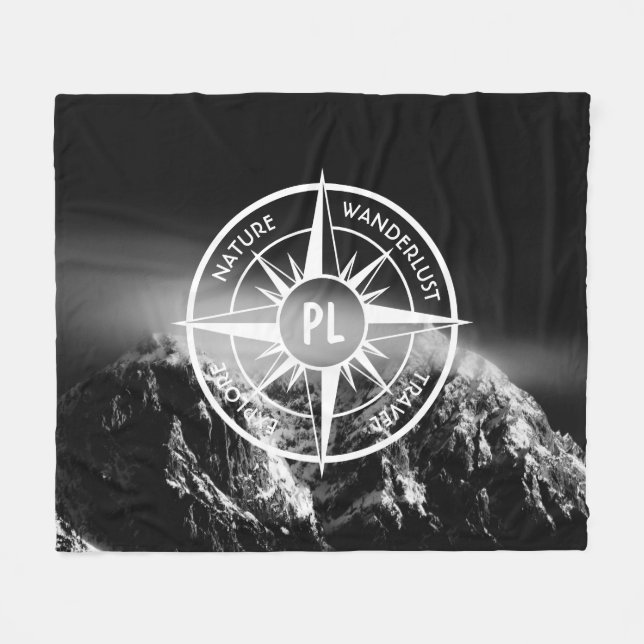 Kompass-Sternemblem monogramm dramatische Berge Fleecedecke (Vorderseite (Horizontal))