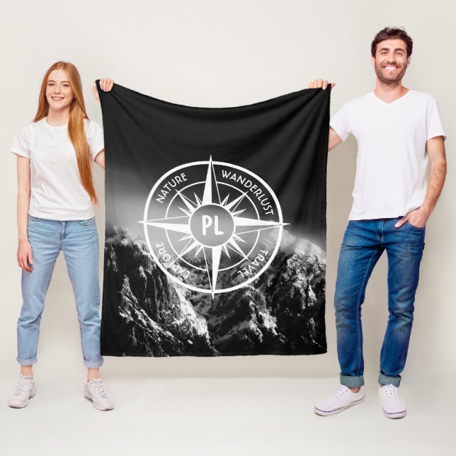 Kompass-Sternemblem monogramm dramatische Berge Fleecedecke (Beispiel)