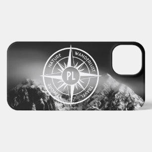 Kompass-Sternemblem monogramm dramatische Berge iPhone Hülle