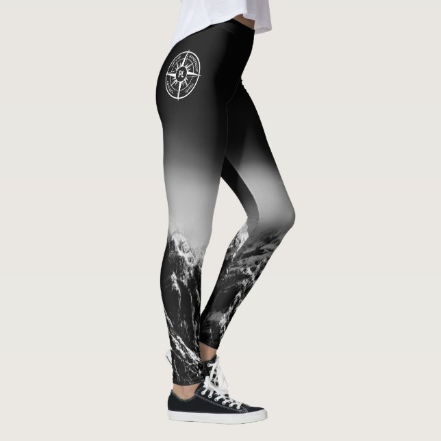 Kompass-Sternemblem monogramm dramatische Berge Leggings (Rechts)