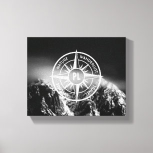 Kompass-Sternemblem monogramm dramatische Berge Leinwanddruck