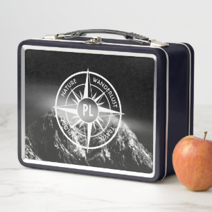 Kompass-Sternemblem monogramm dramatische Berge Metall Brotdose