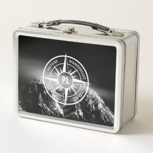 Kompass-Sternemblem monogramm dramatische Berge Metall Brotdose