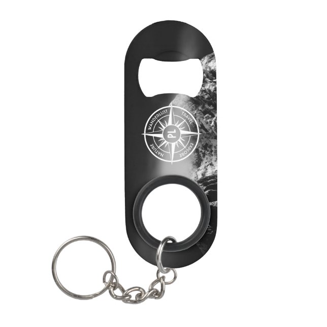Kompass-Sternemblem monogramm dramatische Berge Mini Flaschenöffner (Vorderseite)