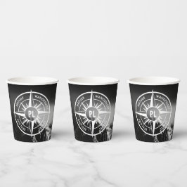 Kompass-Sternemblem monogramm dramatische Berge Pappbecher