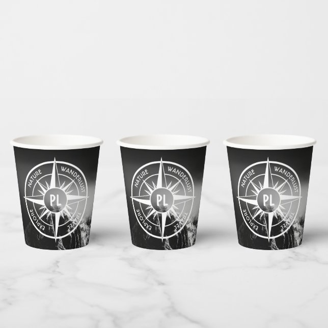 Kompass-Sternemblem monogramm dramatische Berge Pappbecher (Multi)