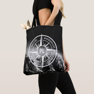Kompass-Sternemblem monogramm dramatische Berge Tasche