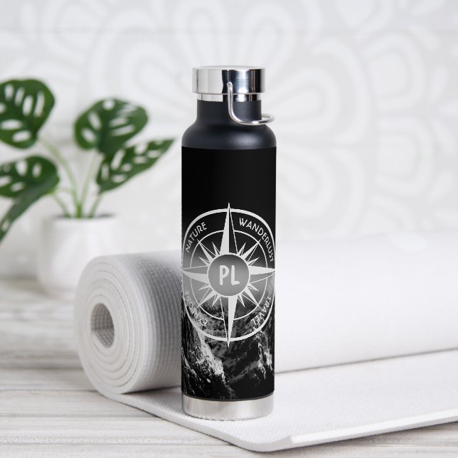 Kompass-Sternemblem monogramm dramatische Berge Trinkflasche (Yoga)
