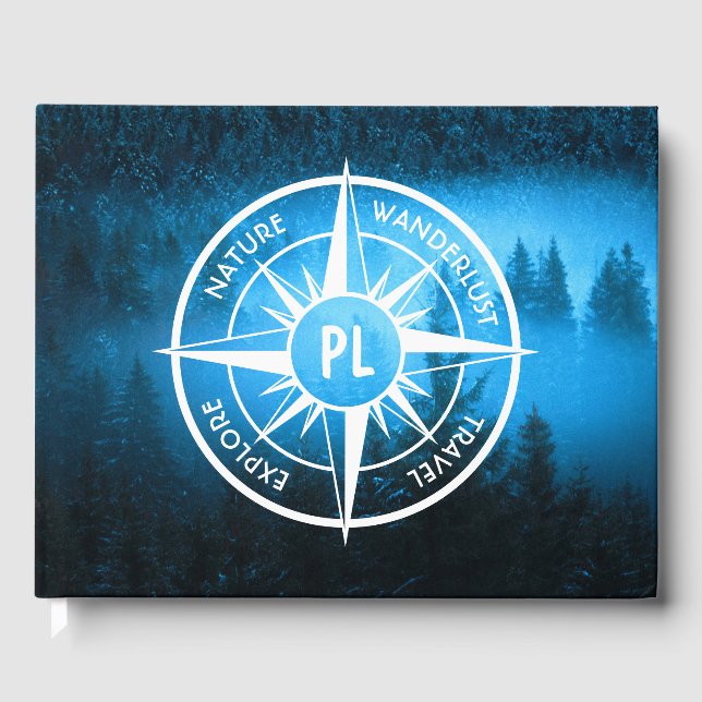 Kompass-Sternemblem Monogramm Nebel in Fichtenwald Gästebuch (Vorderseite)