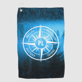 Kompass-Sternemblem Monogramm Nebel in Fichtenwald Golfhandtuch