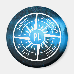 Kompass-Sternemblem Monogramm Nebel in Fichtenwald Magnet