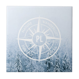 Kompass-Sternemblem monogramm Winterfichtenwald Fliese