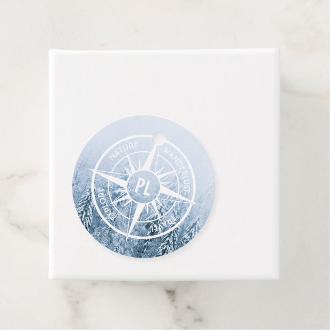 Kompass-Sternemblem monogramm Winterfichtenwald Geschenkanhänger (Beispiel)