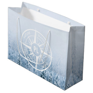 Kompass-Sternemblem monogramm Winterfichtenwald Große Geschenktüte