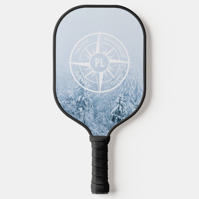 Kompass-Sternemblem monogramm Winterfichtenwald Pickleball Schläger (Vorderseite)