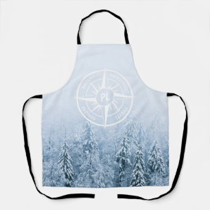 Kompass-Sternemblem monogramm Winterfichtenwald Schürze
