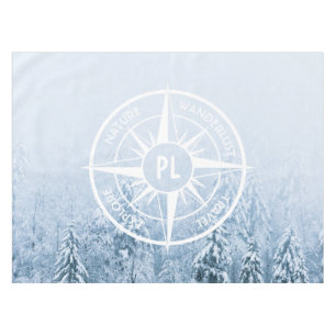 Kompass-Sternemblem monogramm Winterfichtenwald Tischdecke