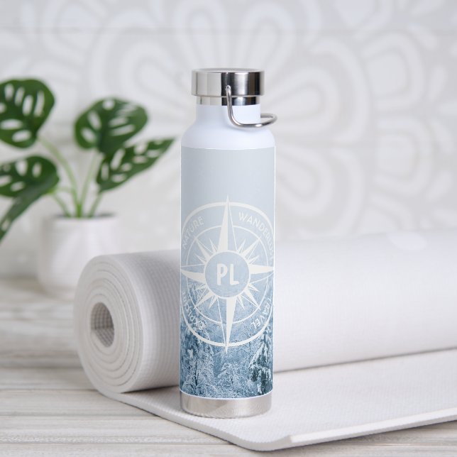 Kompass-Sternemblem monogramm Winterfichtenwald Trinkflasche (Yoga)