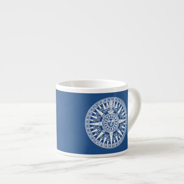 Kompass Windrose Blau Weiß Espressotasse (Vorderseite Rechts)