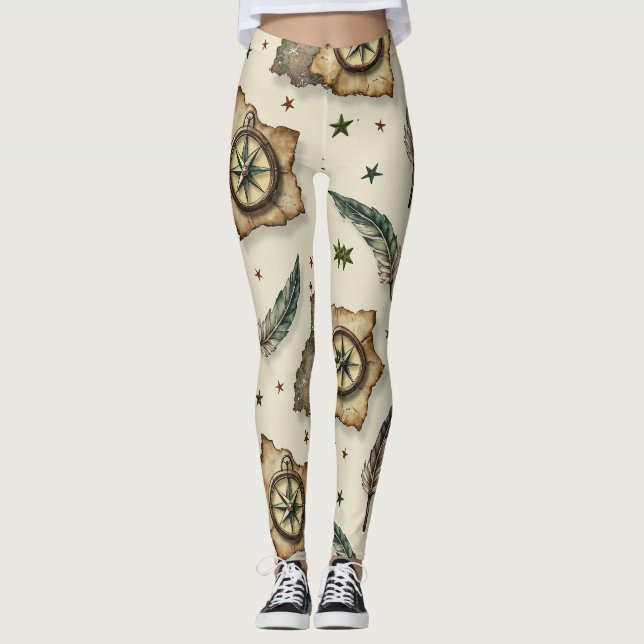 Kompasse alte Karten Nahtloses Muster Leggings (Vorderseite)