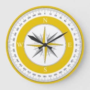 Kompassrose Gelb und Weiß Große Wanduhr