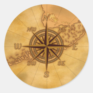 Kompassrose im antiken Stil Runder Aufkleber