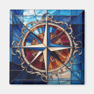 Kompassrose mit Rollrand im Bleiglas-Look Magnet