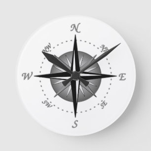 Kompassrose Runde Wanduhr