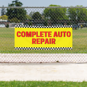 Komplette Autoreparatur Schachbrettflagge groß gel Banner