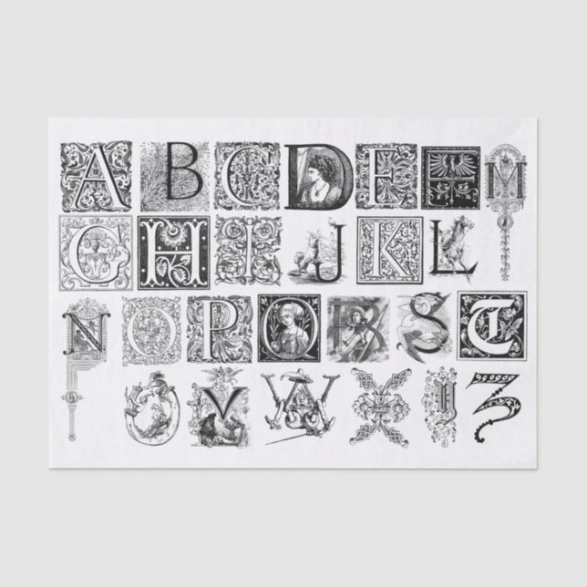 Komplette Tropfenplatine Alphabet Typografie Buchs Seidenpapier (Vorderseite)