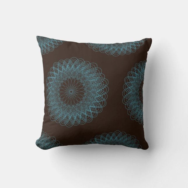 Komplex Guilloche Blume Muster braun aquamarin Kissen (Vorderseite)