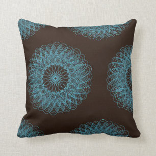 Komplex Guilloche Blume Muster braun aquamarin Kissen