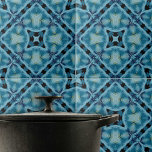 Komplex Soft Blue und Indigo Geometric Muster Fliese<br><div class="desc">Diese Keramik-Kachel weist ein komplexes, symmetrisches kaleidoskopisches Muster auf, das sich in harmonischer Wiederholung entfaltet und einen faszinierenden visuellen Effekt erzeugt. Das Design zeichnet sich durch verschiedene Blautöne aus, von hell bis dunkel, die durch grau-schwarze Akzente schön kontrastiert sind. Das Muster besteht aus geometrischen Formen, die zu größeren, sternähnlichen Formationen...</div>
