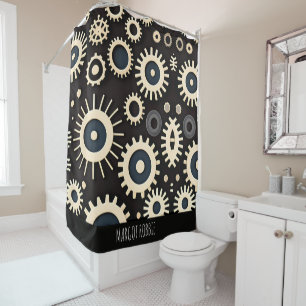 Komplexe Gears Beige Geometrisches Muster Duschvorhang