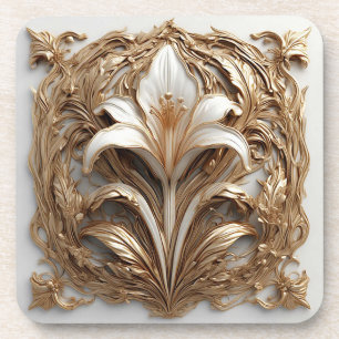 Komplexe goldene verzierte Blumenrelief Getränkeuntersetzer