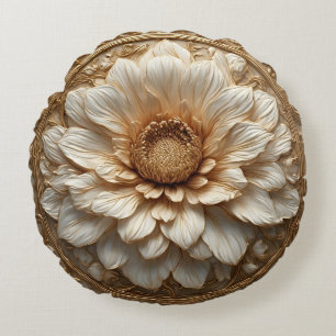Komplexe goldene verzierte Blumenrelief Rundes Kissen