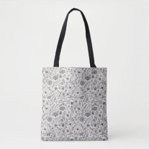 Komplexe handgezeichnete Wildblumen-Tinte-Kunst Tasche