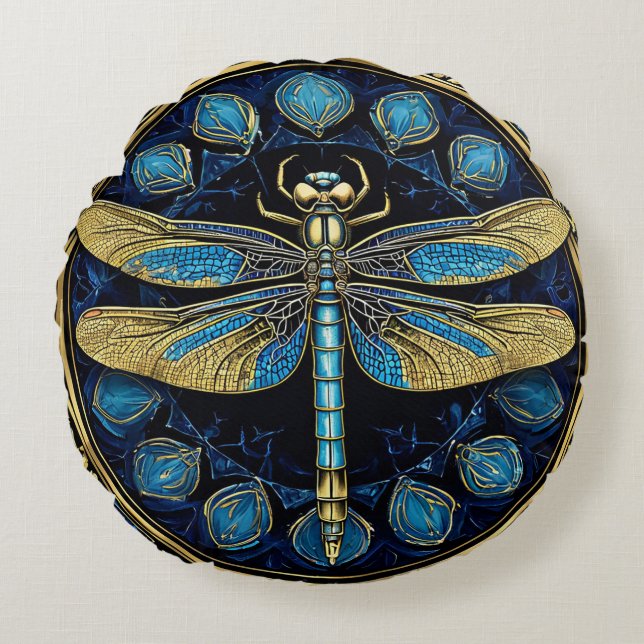 Komplexe Libellen-Kunst Rundes Kissen (Vorderseite)