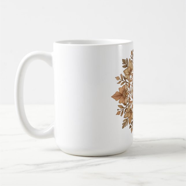 Komplexe Mandala-Blumen-Brauntöne-Kunst Kaffeetasse (Links)