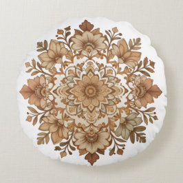 Komplexe Mandala-Blumen-Brauntöne-Kunst Rundes Kissen