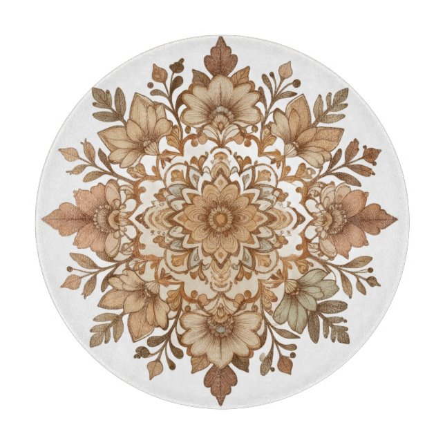 Komplexe Mandala-Blumen-Brauntöne-Kunst Schneidebrett (Vorderseite)