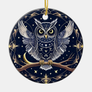 Komplexe Nacht-Eulen-Illustration Keramik Ornament