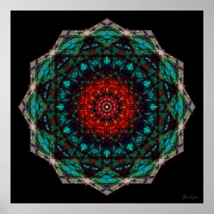 Komplexe Rote Türkis Geometrische Mandala Kunst Poster