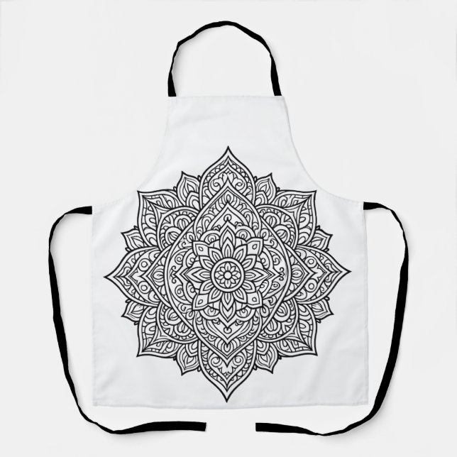 Komplexe Schwarze Linien-Mandala-Kunst Schürze (Vorderseite)